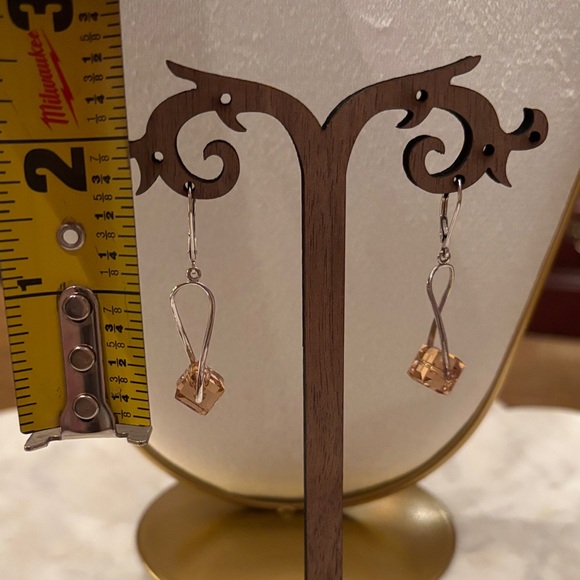 Silver and Amber Crystal Dangle Earrings - Picture 4 of 4